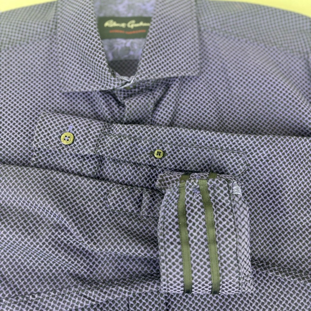 Robert Graham L/S button down shirt-purple/blk small check/ribbon cuff-Men-XL